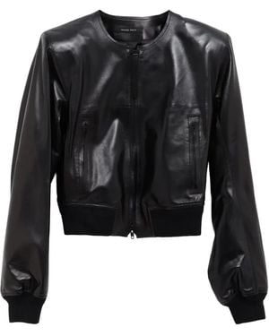 Phoebe Philo Chaqueta de piel con cuello redondo - Negro
