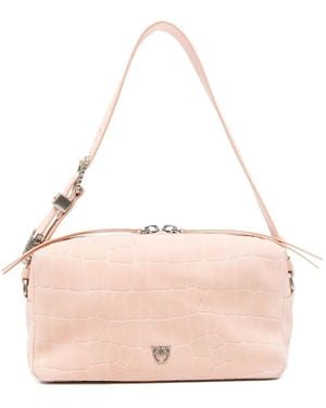 Pinko Crocodile-Effect Leather Shoulder Bag - Pink
