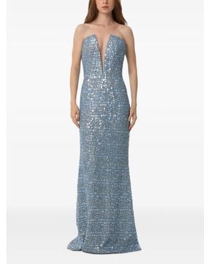 Dina Melwani Crystal-Embellished Mesh Maxi Dress - Blue