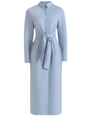 Manière De Voir Linen Midi Shirt Dress With Tie Waist - Blue