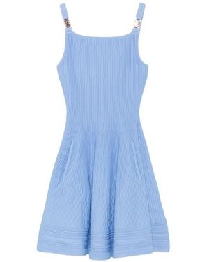 Maje Ribbed-Knit Buckled-Strap Mini Dress - Blue