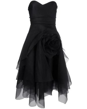 Ana Radu Floral-Appliqué Organza Midi Dress - Black