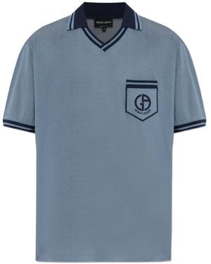 Giorgio Armani ストライプ Vネックtシャツ - ブルー