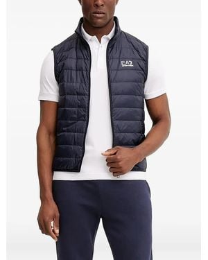 EA7 Quilted Logo-Plaque Gilet - Blue
