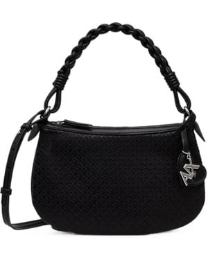 ARMANI EXCHANGE Mini Monogram-Embossed Braided-Handle Shoulder Bag - Black