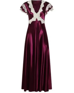 Alberta Ferretti Lace-Trim Ruffled Maxi Dress - Purple