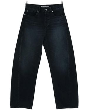 Alexander Wang Float Mid-Rise Relaxed Crystal Hotfix Logo Fly Jeans - Blue
