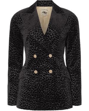 Temperley London Leopard-Pattern Double-Breasted Blazer - Black