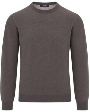 K-Way Crew-Neck Fine-Knit Sweater - Gray
