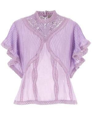 FARM Rio Openwork-Pleated Blouse - Purple