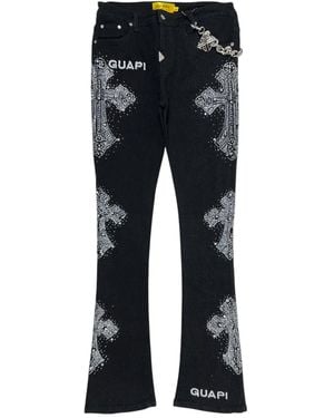GUAPI Rhinestone Cross Distressed Jeans - Black