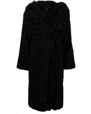 Versace Albornoz Con Capucha Y Monograma - Negro