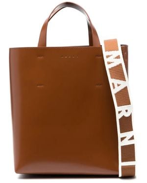 Marni Mini Leather Tote Handbag - Brown