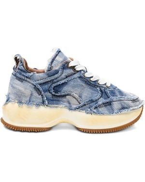 Hogan Frayed Denim Platform Trainers - Blue