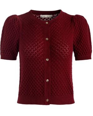 Alice + Olivia Sabine Puff-Sleeve Cardigan - Red