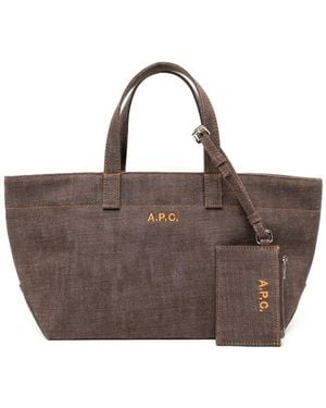 A.P.C. Logo-Embroidered Tote Bag - Brown