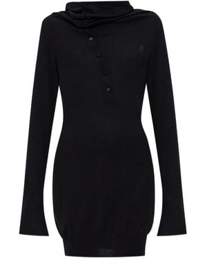 The Attico Mock-Neck Button-Up Mini Dress - Black