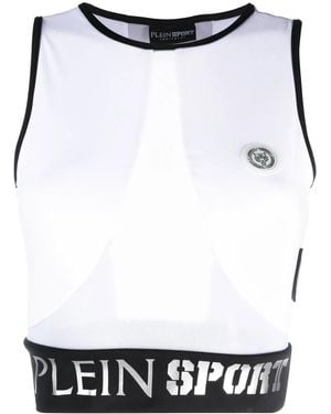 Philipp Plein Logo Waistband Cotton Crop Top - White