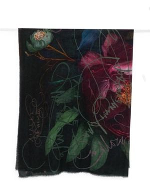 Faliero Sarti Floral-Print Frayed-Edge Scarf - Black