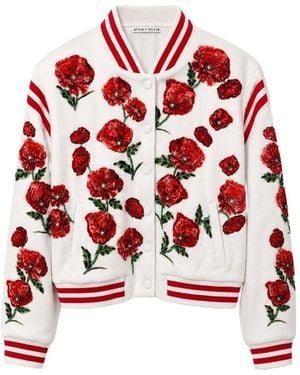Alice + Olivia Keri Floral-Embroidered Varsity Jacket