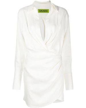 GAUGE81 Gathered V-Neck Mini Dresss - White