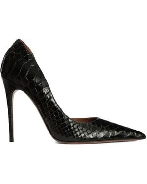 Paris Texas Vera Snakeskin Point-Toe Court Shoes - Black