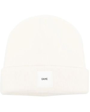 OAMC Logo-Patch Ribbed-Knit Beanie - White