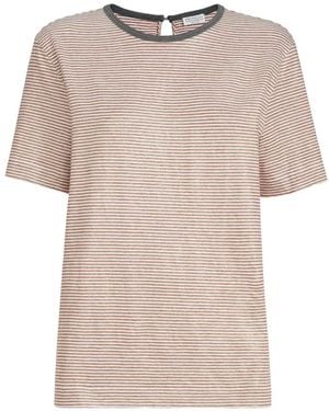 Brunello Cucinelli Striped Linen T-Shirt - Natural