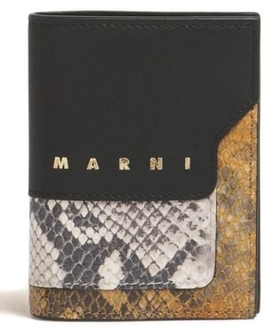 Marni Cartera de piel plegable con estampado de piel de pitón - Negro