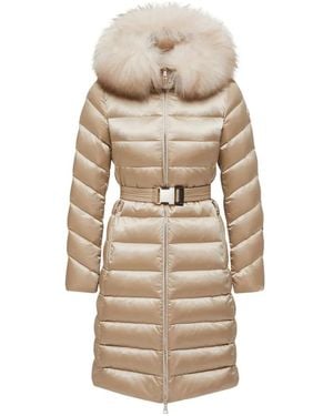 Moncler Fur Collar Belted Coat - Natural
