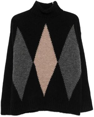 Jucca Argyle-Intarsia Roll-Neck Sweater - Black