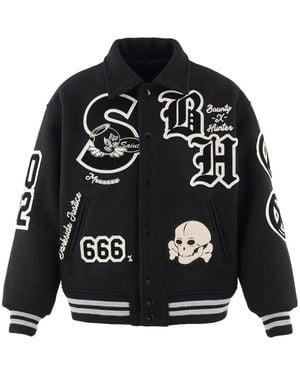 SAINT Mxxxxxx Patch-Detail Varsity Jacket - Black