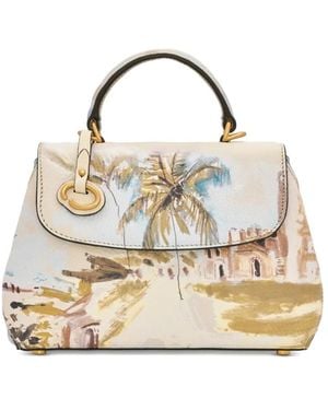 Oscar de la Renta Mini Poppy Scenic-Print Leather Tote Bag - Metallic