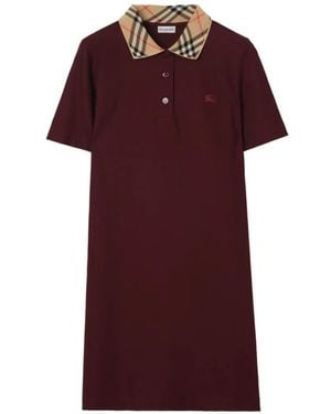 Burberry Check-Collar Cotton Polo Shirt Dress - Red