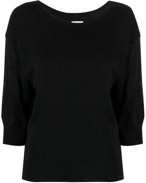Malo Fine-Knit Short-Sleeve Top - Black