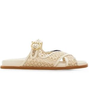 Ferragamo Gancini Buckle Crossover Slides - White