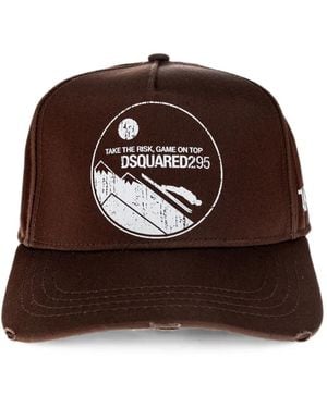 DSquared² Logo-Print Distressed Baseball Cap - Brown