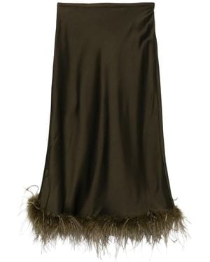 Blumarine Satijnen Rok Met Veren Afwerking - Groen