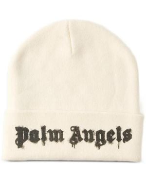 Palm Angels Dripping Logo-Intarsia Beanie Hat - Natural