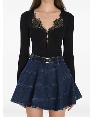 Self-Portrait Lace Button Top - Noir