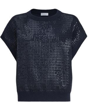 Brunello Cucinelli Dazzling Check-Pattern Top - Blue