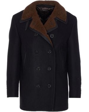 Tom Ford Double-breasted Shearling Peacoat - ブルー