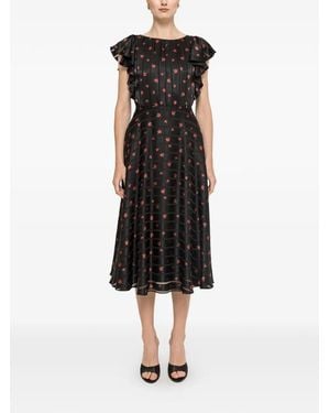 Nissa Robe Mi-Longue À Fleurs - Black