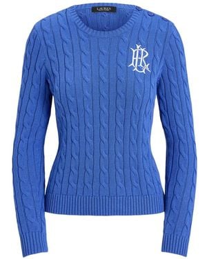 Ralph Lauren Cable-Knit Logo-Embroidered Jumper - Blue