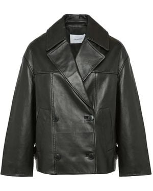Yves Salomon Double-Breasted Leather Jacket - Black