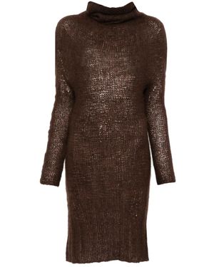 Yehuafan Turtleneck Open-Knit Dress - Brown