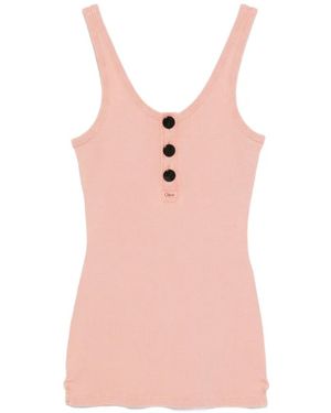 Chloé Ribbed-Knit Henley Tank Top - Pink