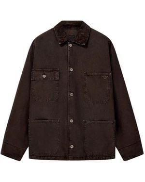 Emporio Armani Cotton Caban-Coat With A Corduroy Collar And Patch Pockets - Brown