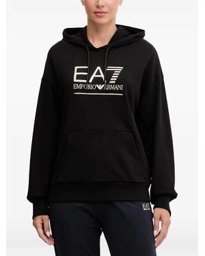 EA7 Logo Hooded Top - Black
