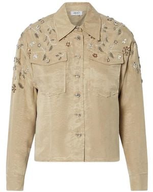 Liu Jo Bejewelled-Appliqué Button-Up Shirt - Natural